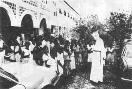 Archbishop Lefebvre in  Libreville with students of Saint Mary's School