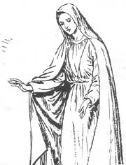 Drawing of Mary bestowing graces