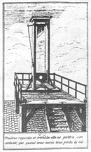 Drawing of the guillotine, with the inscription, 