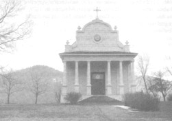 Front of church, with steps and columns