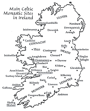 Main Celtic Monastic Sites in Ireland: click to enlarge