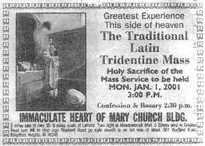 advertisement for the Traditional Latin Mass