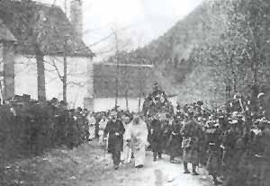 Carthusian monks being arrested and led from their monastery