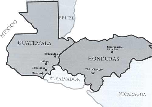 map of Guatemala and Honduras