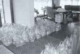 bags of food lined up
