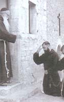 A capuchin being blessed by the doorway